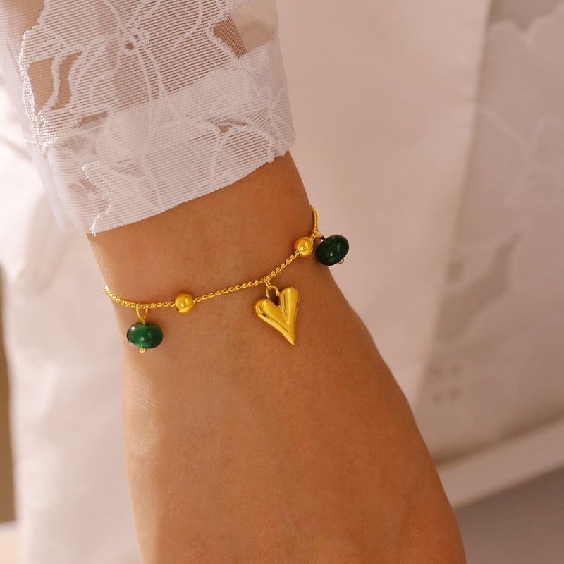 Selling Round Bead Agate Geometric Element Pendant Bracelet Niche Design Sense 18K Gold Plated Love Hand Ornaments For Women - Image 3